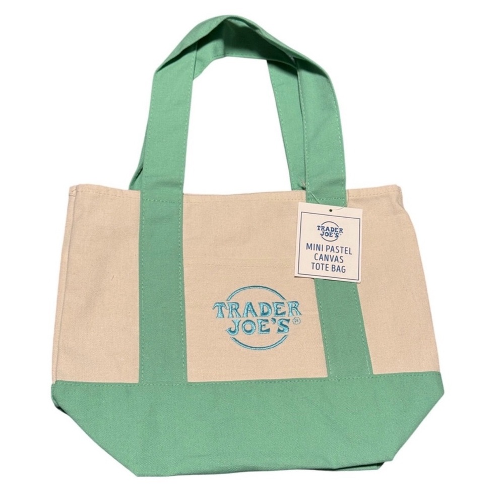 Trader Joe's Mint Green & Cream Canvas mini Tote Bag
